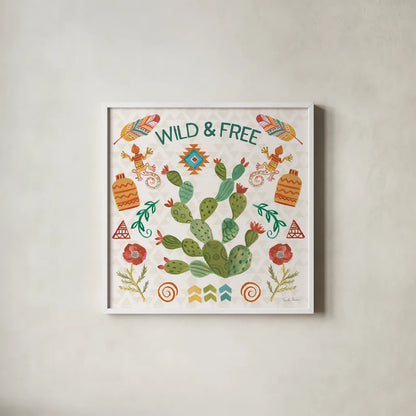 Southwest Vibes III by Farida Zaman. Shown in a crisp white glass frame for a clean and minimalist style. Available as an archival giclee rolled canvas, fine art paper, or poster print. SKU 64513a.