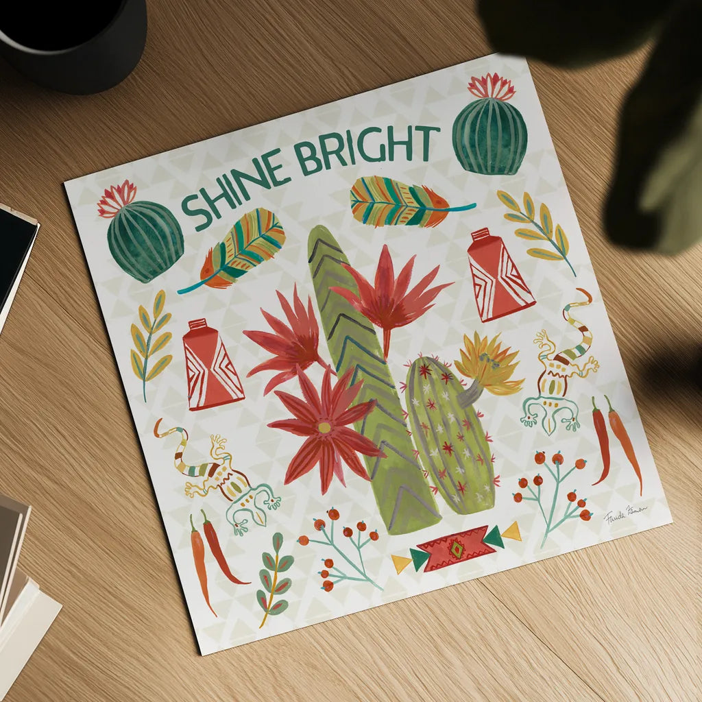 Southwest Vibes IV by Farida Zaman. Shown as a detailed flat fine art print, highlighting archival giclee quality. Available as an archival giclee rolled canvas, fine art paper, or poster print. SKU 64514a.