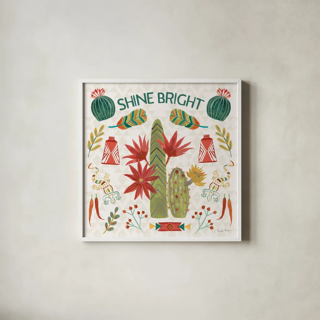 Southwest Vibes IV by Farida Zaman. Shown in a crisp white glass frame for a clean and minimalist style. Available as an archival giclee rolled canvas, fine art paper, or poster print. SKU 64514a.