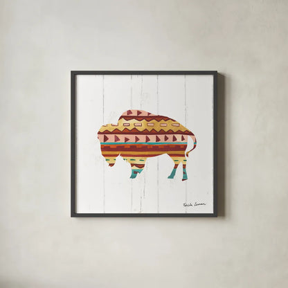 Southwestern Vibes II by Farida Zaman. Shown in a sleek black glass frame for a contemporary gallery look. Available as an archival giclee rolled canvas, fine art paper, or poster print. SKU 36361a.