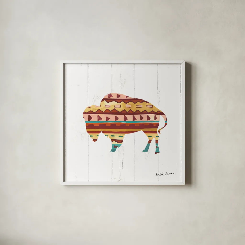 Southwestern Vibes II by Farida Zaman. Shown in a crisp white glass frame for a clean and minimalist style. Available as an archival giclee rolled canvas, fine art paper, or poster print. SKU 36361a.