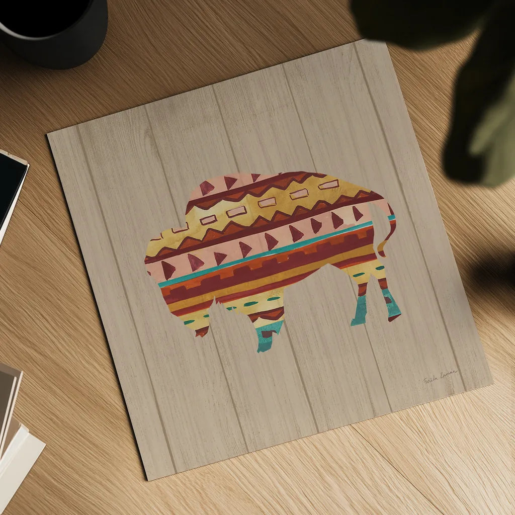 Southwestern Vibes II on Walnut by Farida Zaman. Shown as a detailed flat fine art print, highlighting archival giclee quality. Available as an archival giclee rolled canvas, fine art paper, or poster print. SKU 43751a.