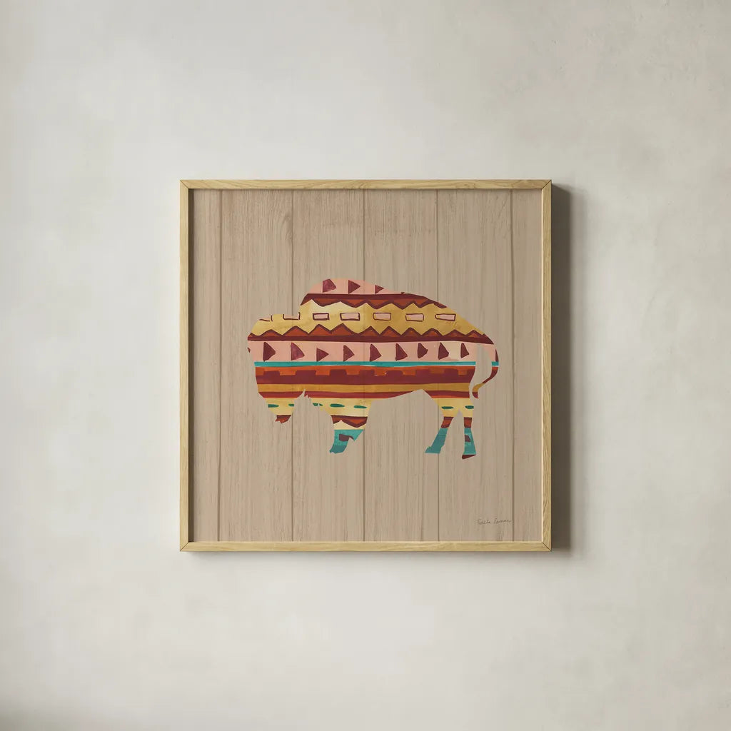 Southwestern Vibes II on Walnut by Farida Zaman. Shown in a natural wood glass frame for a timeless modern aesthetic. Available as an archival giclee rolled canvas, fine art paper, or poster print. SKU 43751a.