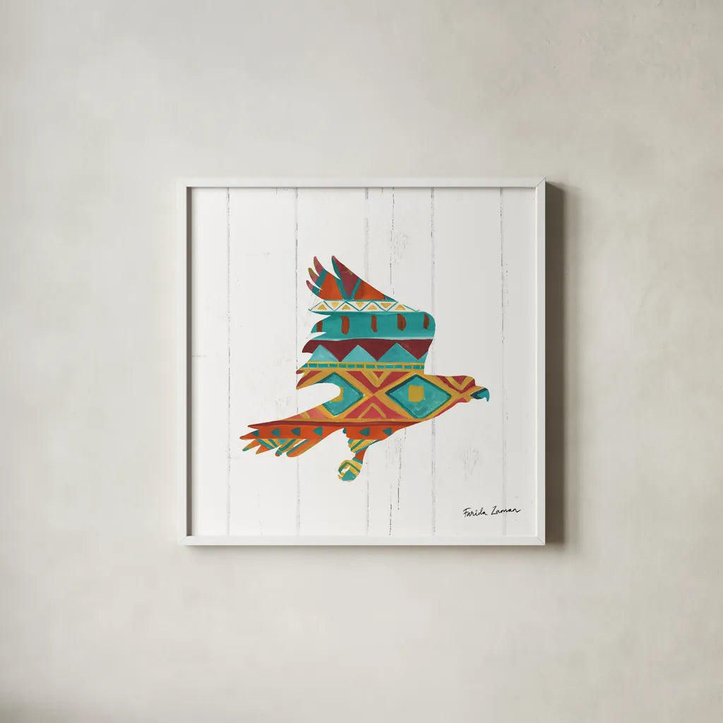 Southwestern Vibes III by Farida Zaman. Shown in a crisp white glass frame for a clean and minimalist style. Available as an archival giclee rolled canvas, fine art paper, or poster print. SKU 36362a.