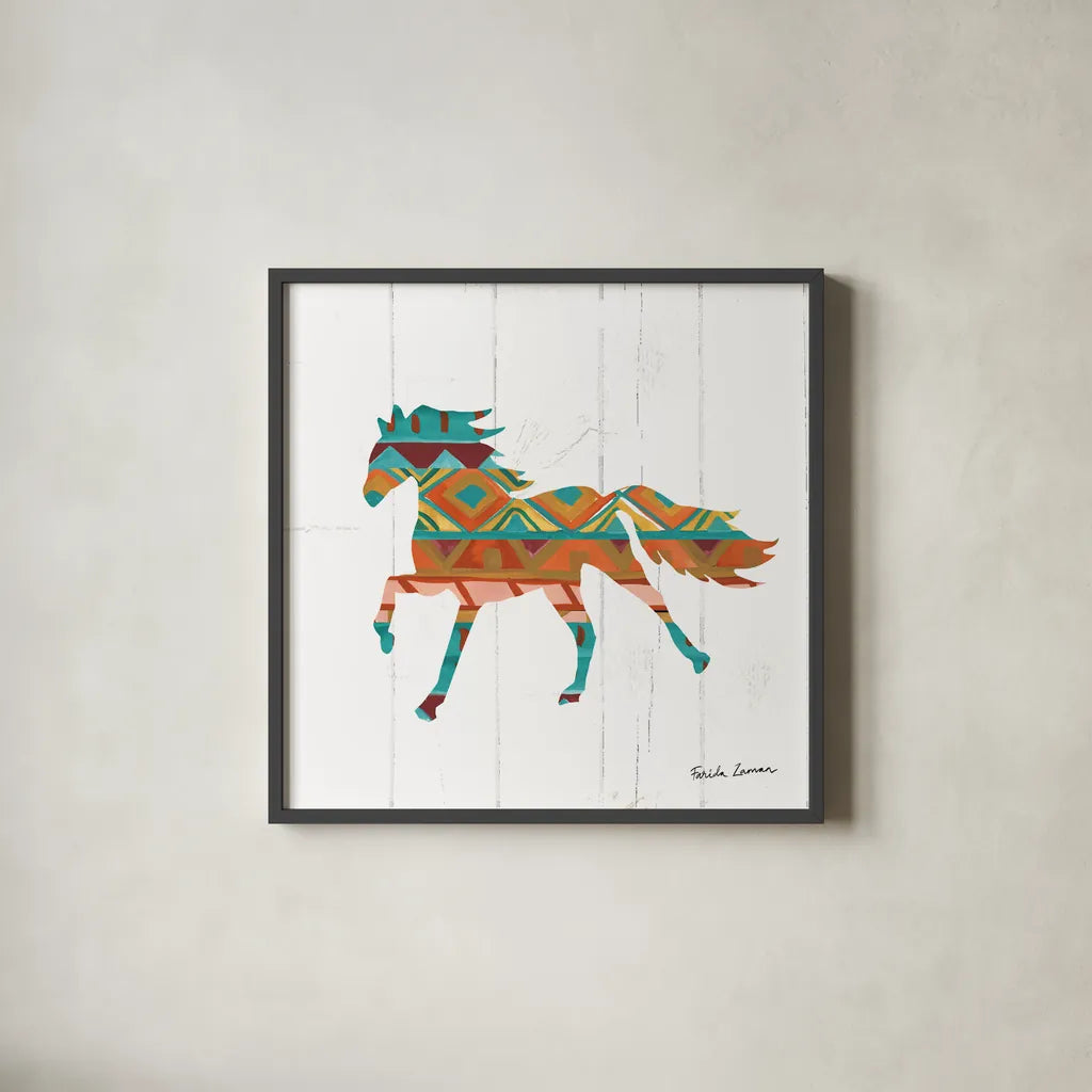 Southwestern Vibes IV by Farida Zaman. Shown in a sleek black glass frame for a contemporary gallery look. Available as an archival giclee rolled canvas, fine art paper, or poster print. SKU 36363a.