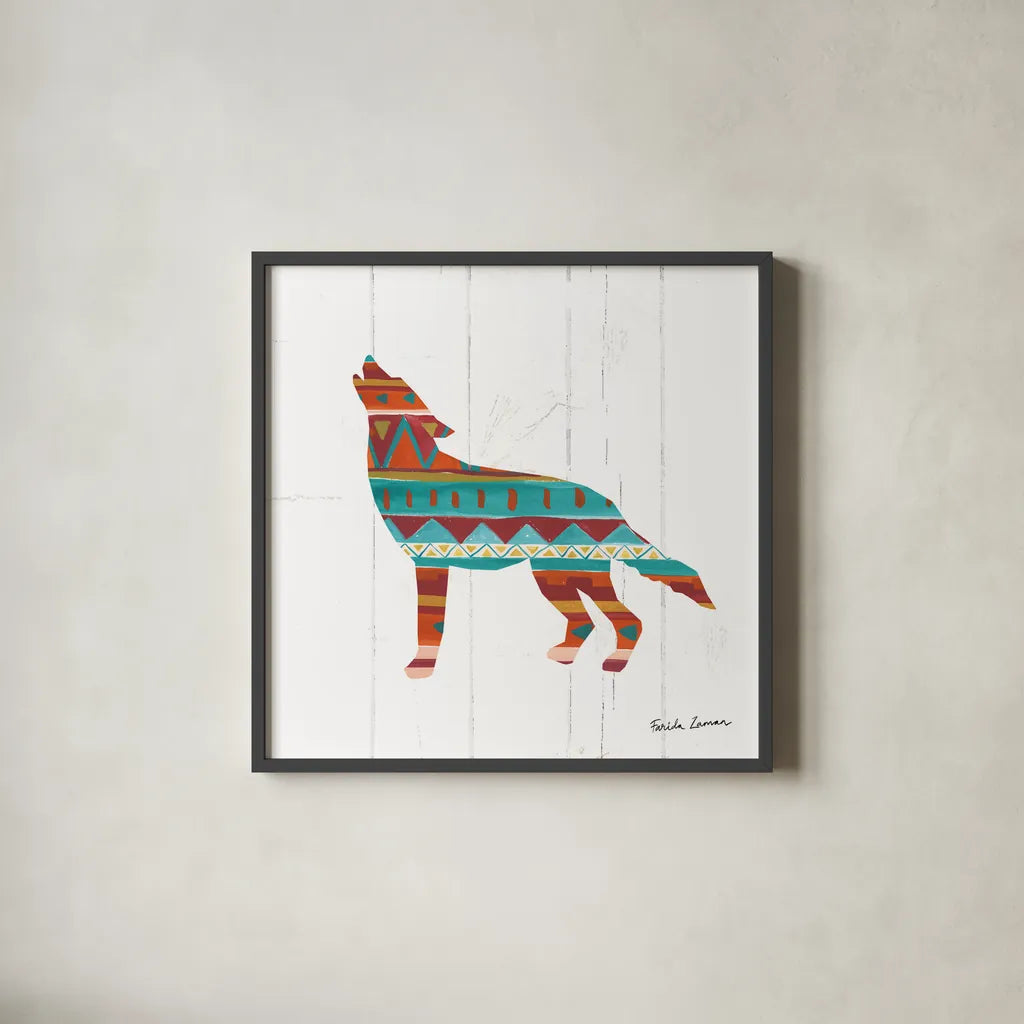 Southwestern Vibes VI by Farida Zaman. Shown in a sleek black glass frame for a contemporary gallery look. Available as an archival giclee rolled canvas, fine art paper, or poster print. SKU 36365a.