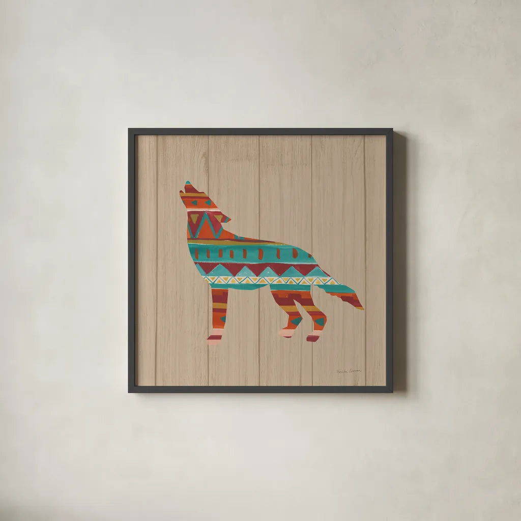 Southwestern Vibes VI on Walnut by Farida Zaman. Shown in a sleek black glass frame for a contemporary gallery look. Available as an archival giclee rolled canvas, fine art paper, or poster print. SKU 43754a.