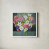 Special Bouquet by Farida Zaman. Shown in a crisp white glass frame for a clean and minimalist style. Available as an archival giclee rolled canvas, fine art paper, or poster print. SKU 46818a.