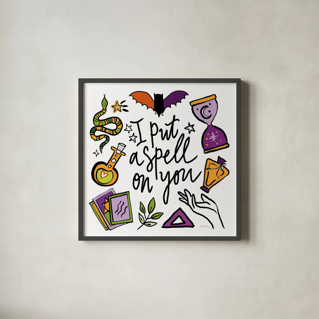 Spell Bound II by Farida Zaman. Shown in a sleek black glass frame for a contemporary gallery look. Available as an archival giclee rolled canvas, fine art paper, or poster print. SKU 70175a.