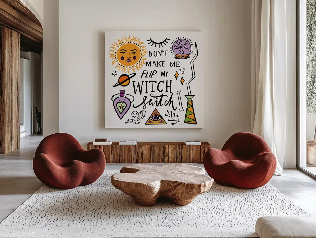 Spell Bound III by Farida Zaman. Shown as extra-large giant wall art in a modern living room. Available as an archival giclee rolled canvas, fine art paper, or poster print. SKU 70176a.