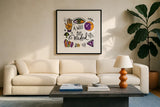 Spell Bound V by Farida Zaman. Displayed in a glass frame with matte in a clean modern living room. Available as an archival giclee rolled canvas, fine art paper, or poster print. SKU 70178a.