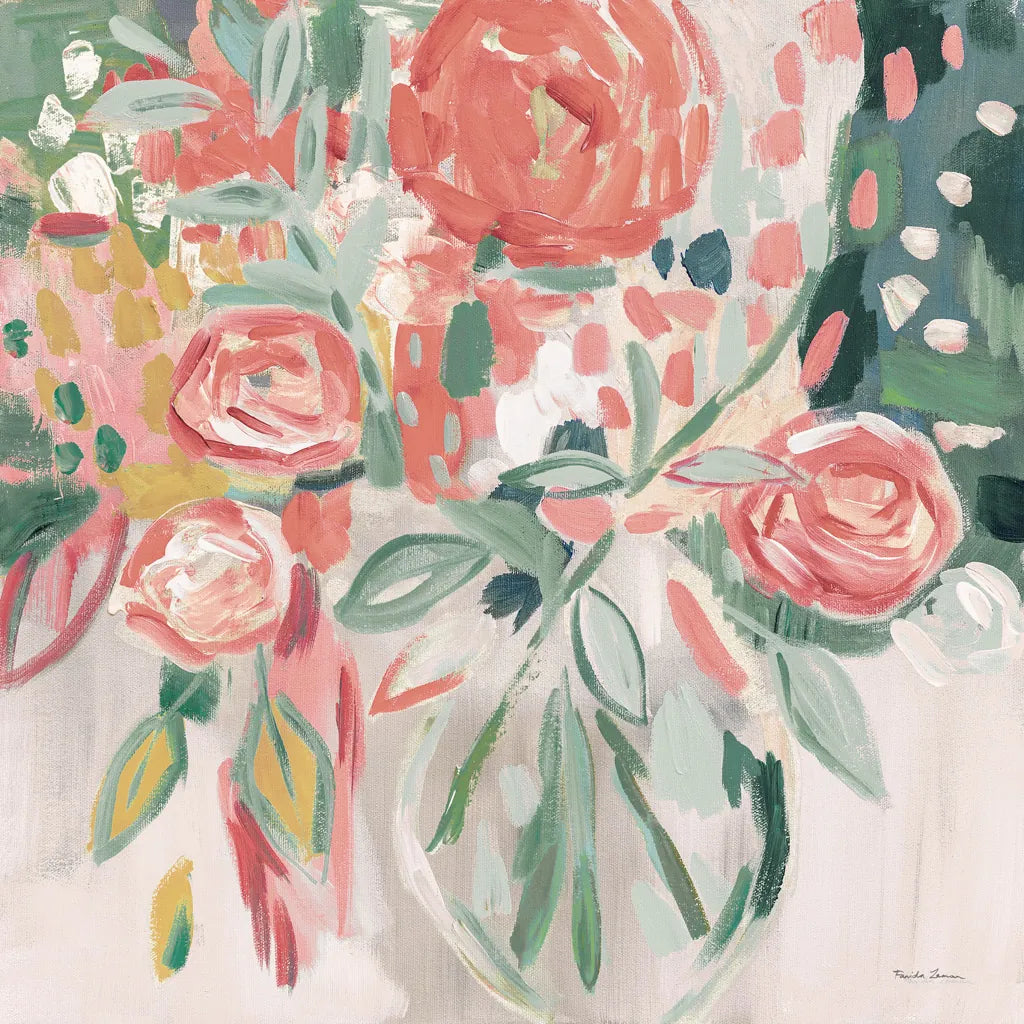 Summer Pink Floral Modern by Farida Zaman. SKU 52897a. Archival Giclee Fine art print for wall decor.