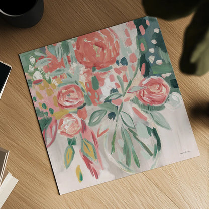 Summer Pink Floral Modern by Farida Zaman. Shown as a detailed flat fine art print, highlighting archival giclee quality. Available as an archival giclee rolled canvas, fine art paper, or poster print. SKU 52897a.