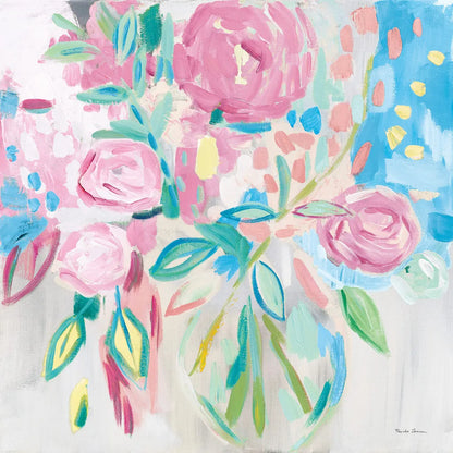 Summer Pink Floral Pastel by Farida Zaman. SKU 47392a. Archival Giclee Fine art print for wall decor.