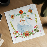 Swan Love I by Farida Zaman. Shown as a detailed flat fine art print, highlighting archival giclee quality. Available as an archival giclee rolled canvas, fine art paper, or poster print. SKU 38747a.