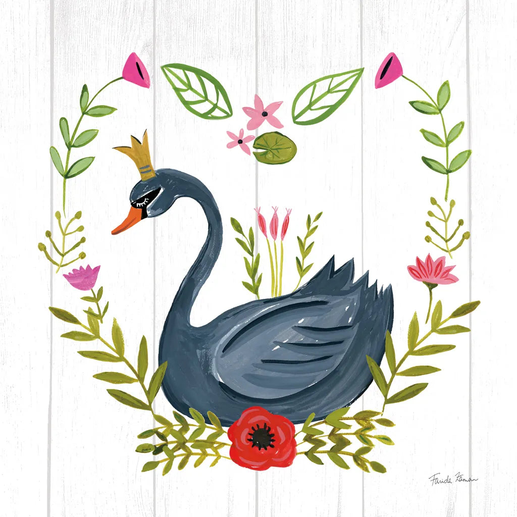 Swan Love II by Farida Zaman. SKU 38748a. Archival Giclee Fine art print for wall decor.
