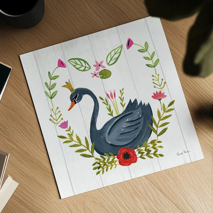 Swan Love II by Farida Zaman. Shown as a detailed flat fine art print, highlighting archival giclee quality. Available as an archival giclee rolled canvas, fine art paper, or poster print. SKU 38748a.
