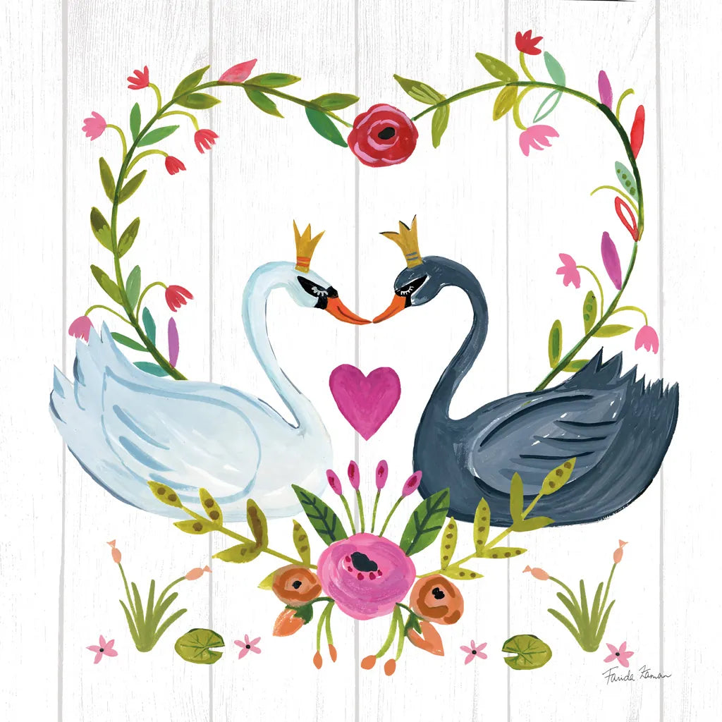 Swan Love III by Farida Zaman. SKU 38749a. Archival Giclee Fine art print for wall decor.