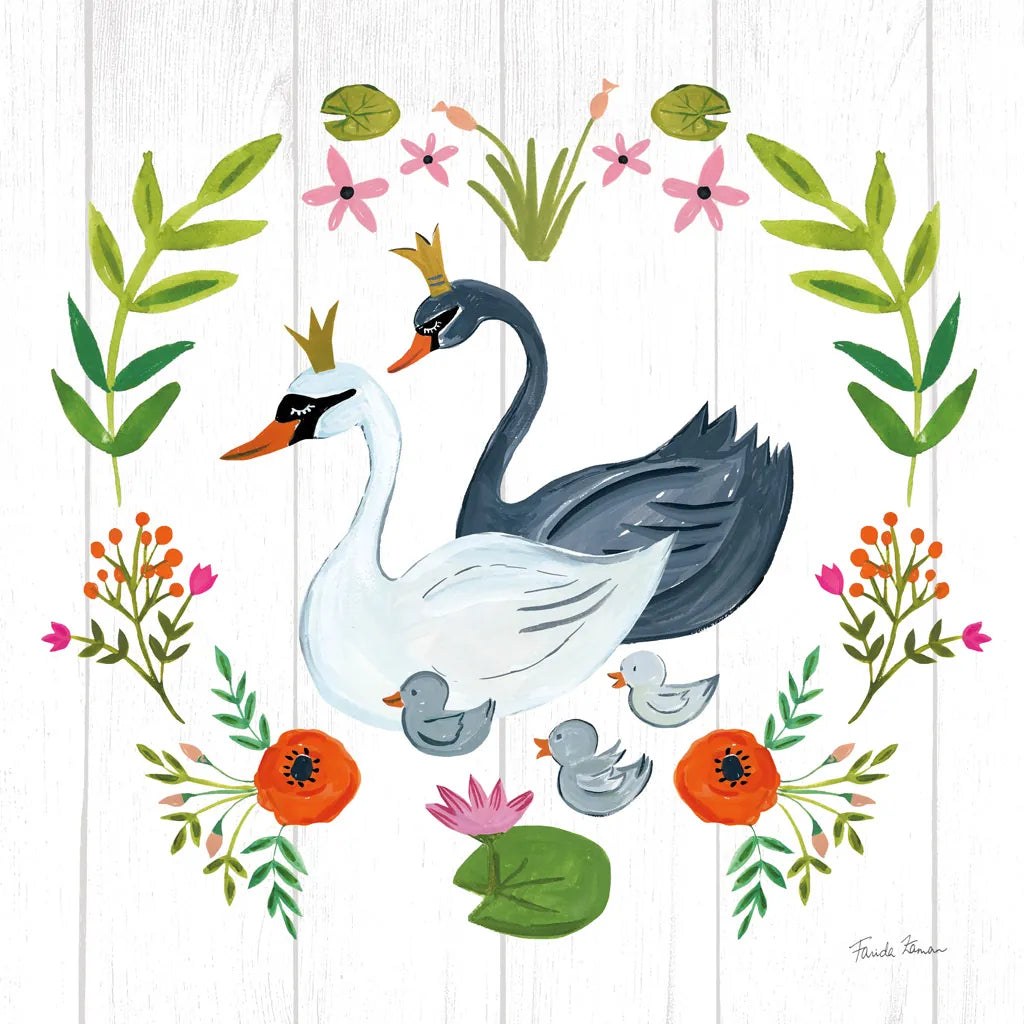 Swan Love IV by Farida Zaman. SKU 38750a. Archival Giclee Fine art print for wall decor.