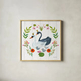 Swan Love IV by Farida Zaman. Shown in a natural wood glass frame for a timeless modern aesthetic. Available as an archival giclee rolled canvas, fine art paper, or poster print. SKU 38750a.