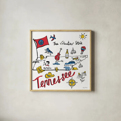Tennessee by Farida Zaman. Shown in a natural wood glass frame for a timeless modern aesthetic. Available as an archival giclee rolled canvas, fine art paper, or poster print. SKU 87831a.