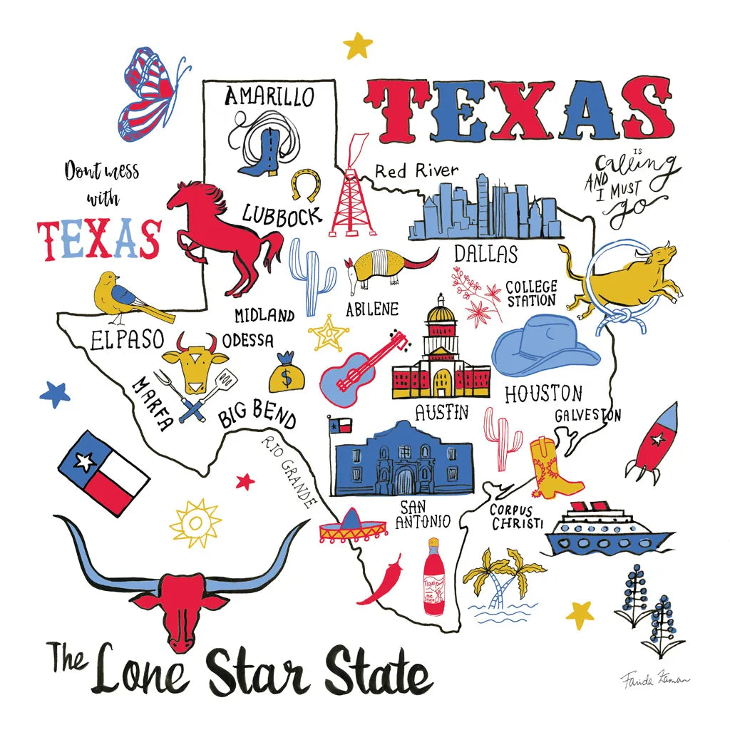 Texas by Farida Zaman. SKU 61530a. Archival Giclee Fine art print for wall decor.