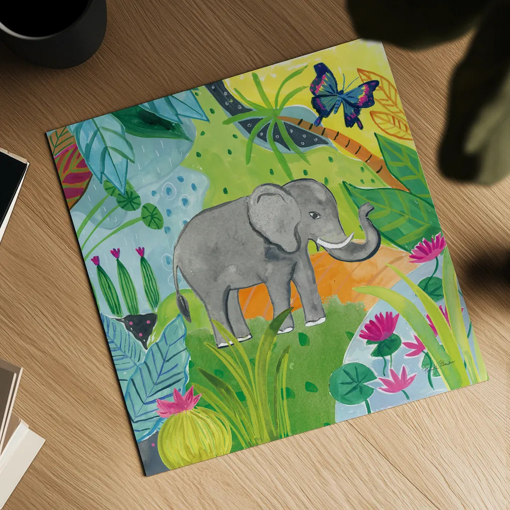 The Big Jungle I by Farida Zaman. Shown as a detailed flat fine art print, highlighting archival giclee quality. Available as an archival giclee rolled canvas, fine art paper, or poster print. SKU 39842a.