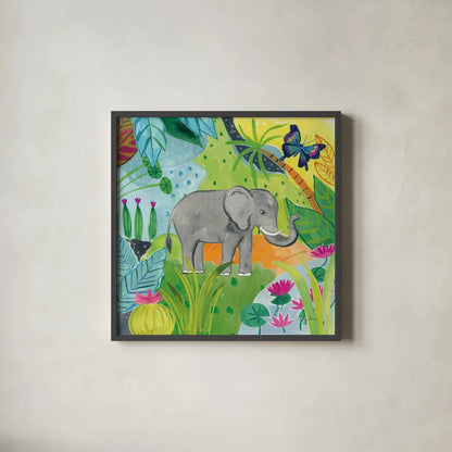 The Big Jungle I by Farida Zaman. Shown in a sleek black glass frame for a contemporary gallery look. Available as an archival giclee rolled canvas, fine art paper, or poster print. SKU 39842a.