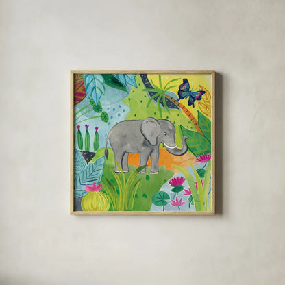 The Big Jungle I by Farida Zaman. Shown in a natural wood glass frame for a timeless modern aesthetic. Available as an archival giclee rolled canvas, fine art paper, or poster print. SKU 39842a.