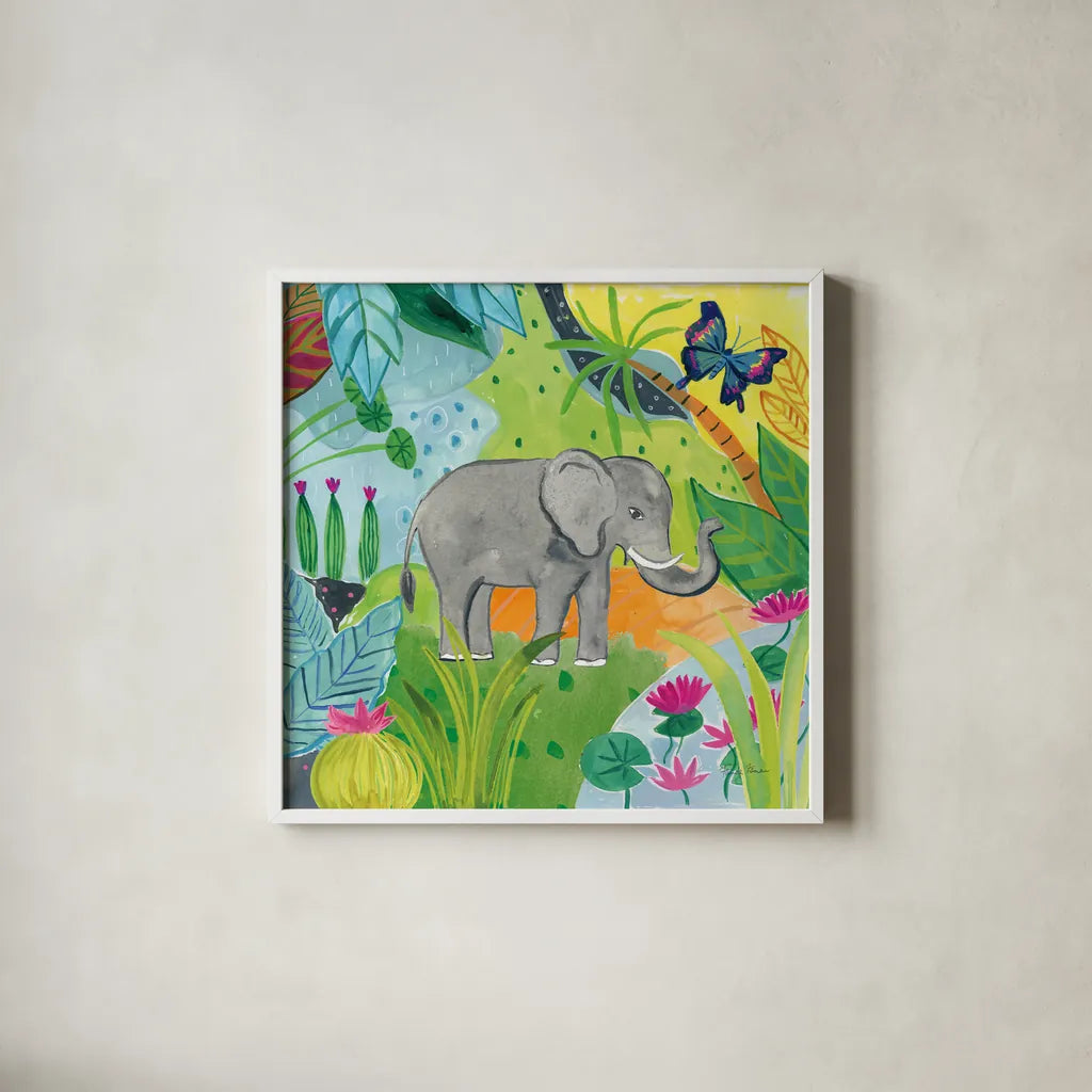 The Big Jungle I by Farida Zaman. Shown in a crisp white glass frame for a clean and minimalist style. Available as an archival giclee rolled canvas, fine art paper, or poster print. SKU 39842a.