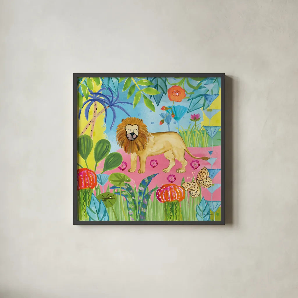 The Big Jungle II by Farida Zaman. Shown in a sleek black glass frame for a contemporary gallery look. Available as an archival giclee rolled canvas, fine art paper, or poster print. SKU 39843a.