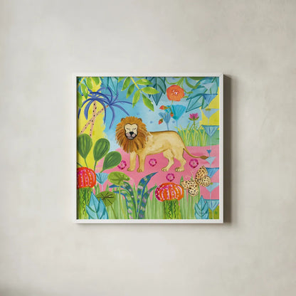 The Big Jungle II by Farida Zaman. Shown in a crisp white glass frame for a clean and minimalist style. Available as an archival giclee rolled canvas, fine art paper, or poster print. SKU 39843a.