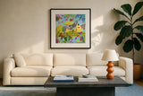 The Big Jungle III by Farida Zaman. Displayed in a glass frame with matte in a clean modern living room. Available as an archival giclee rolled canvas, fine art paper, or poster print. SKU 39844a.