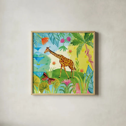 The Big Jungle IV by Farida Zaman. Shown in a natural wood glass frame for a timeless modern aesthetic. Available as an archival giclee rolled canvas, fine art paper, or poster print. SKU 39845a.