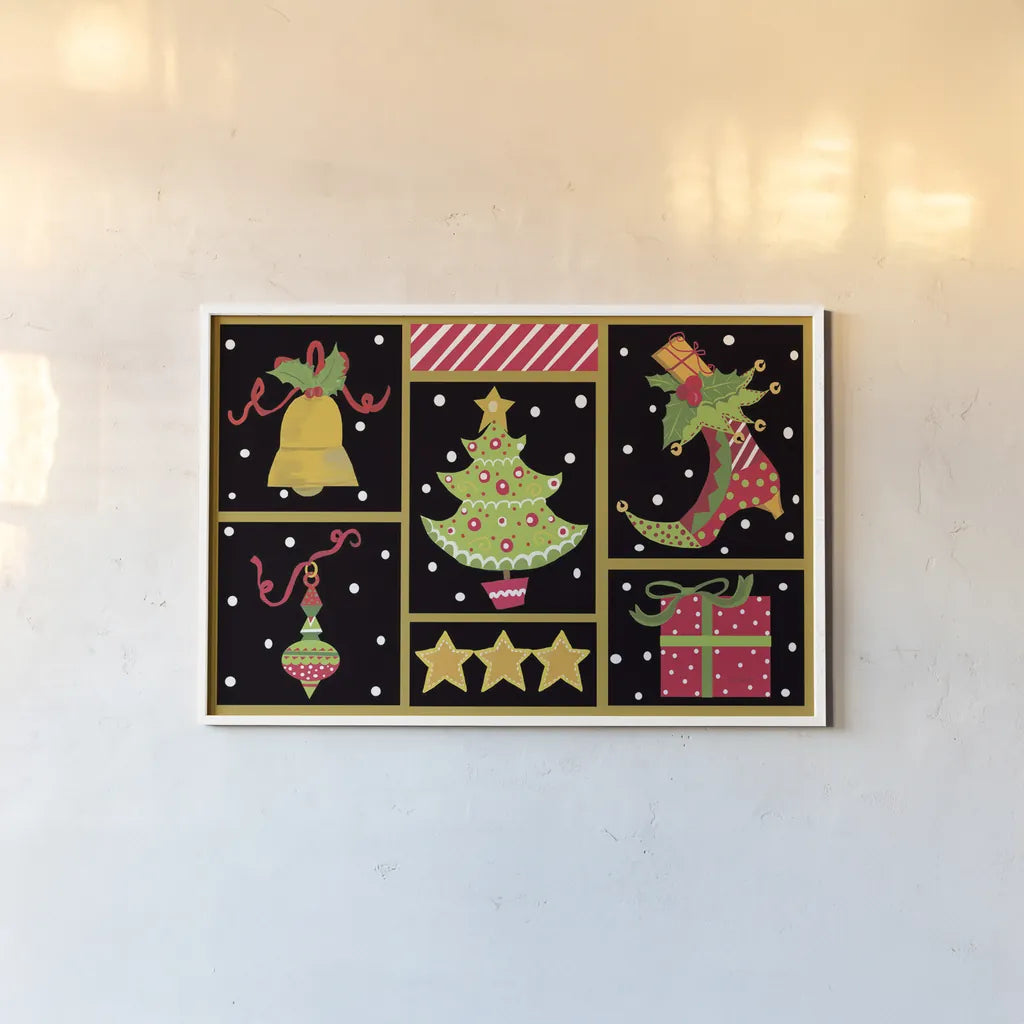 The Night Before Christmas I by Farida Zaman. shown as a paper print in a white frame. Available as a archival giclee rolled canvas, fine art paper, or poster print. SKU 33042i.