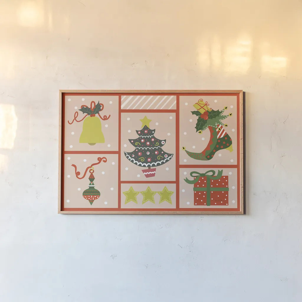 The Night Before Christmas I Bright by Farida Zaman. shown as a paper print in a natural frame. Available as a archival giclee rolled canvas, fine art paper, or poster print. SKU 76181i.