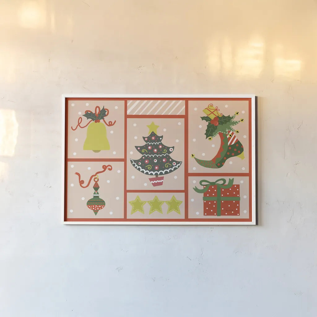 The Night Before Christmas I Bright by Farida Zaman. shown as a paper print in a white frame. Available as a archival giclee rolled canvas, fine art paper, or poster print. SKU 76181i.