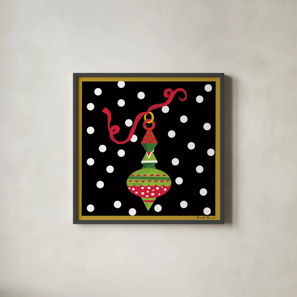 The Night Before Christmas II by Farida Zaman. Shown in a sleek black glass frame for a contemporary gallery look. Available as an archival giclee rolled canvas, fine art paper, or poster print. SKU 33043a.