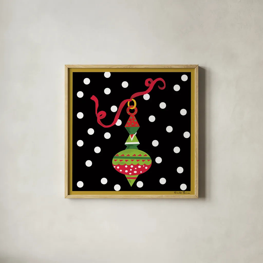 The Night Before Christmas II by Farida Zaman. Shown in a natural wood glass frame for a timeless modern aesthetic. Available as an archival giclee rolled canvas, fine art paper, or poster print. SKU 33043a.