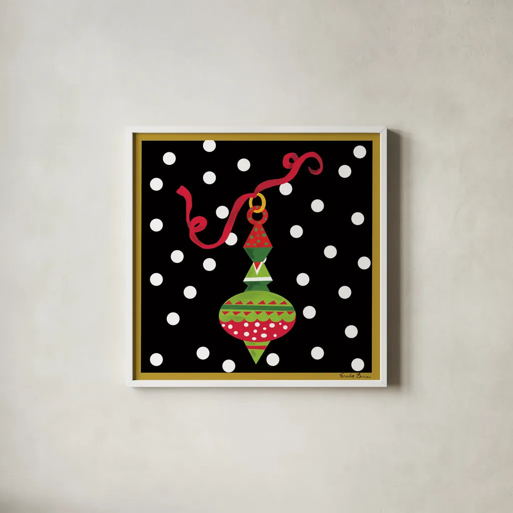 The Night Before Christmas II by Farida Zaman. Shown in a crisp white glass frame for a clean and minimalist style. Available as an archival giclee rolled canvas, fine art paper, or poster print. SKU 33043a.