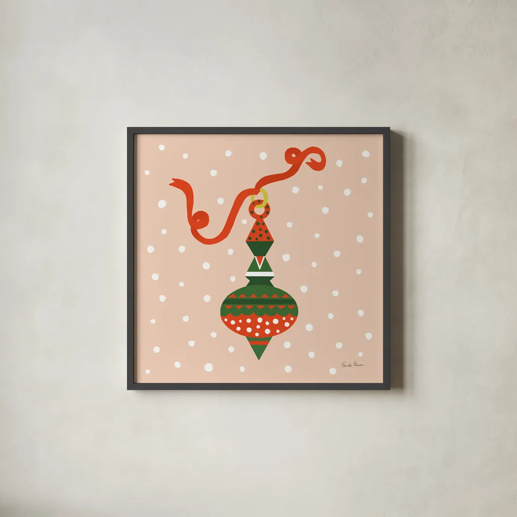 The Night Before Christmas II Bright by Farida Zaman. Shown in a sleek black glass frame for a contemporary gallery look. Available as an archival giclee rolled canvas, fine art paper, or poster print. SKU 76182a.