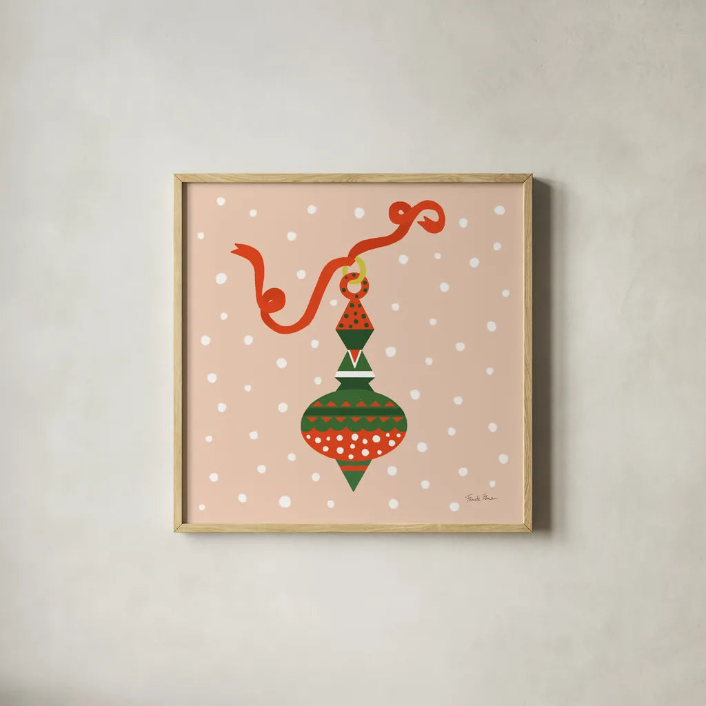 The Night Before Christmas II Bright by Farida Zaman. Shown in a natural wood glass frame for a timeless modern aesthetic. Available as an archival giclee rolled canvas, fine art paper, or poster print. SKU 76182a.