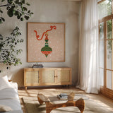 The Night Before Christmas II Bright by Farida Zaman. Shown in a natural wood frame in a cozy modern living room. Available as an archival giclee rolled canvas, fine art paper, or poster print. SKU 76182a.