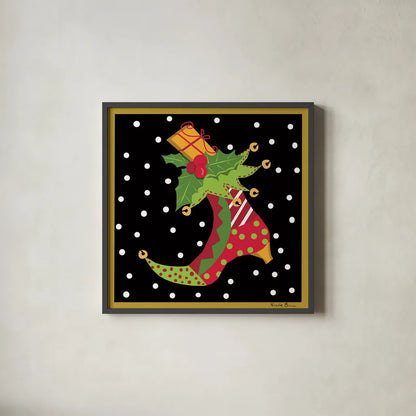 The Night Before Christmas III by Farida Zaman. Shown in a sleek black glass frame for a contemporary gallery look. Available as an archival giclee rolled canvas, fine art paper, or poster print. SKU 33044a.