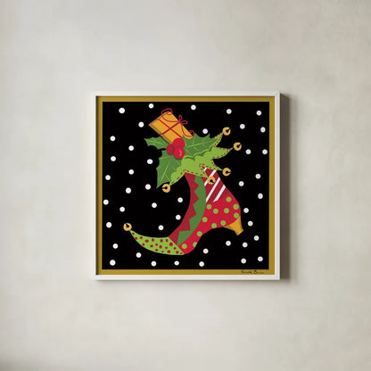 The Night Before Christmas III by Farida Zaman. Shown in a crisp white glass frame for a clean and minimalist style. Available as an archival giclee rolled canvas, fine art paper, or poster print. SKU 33044a.