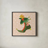 The Night Before Christmas III Bright by Farida Zaman. Shown in a sleek black glass frame for a contemporary gallery look. Available as an archival giclee rolled canvas, fine art paper, or poster print. SKU 76183a.