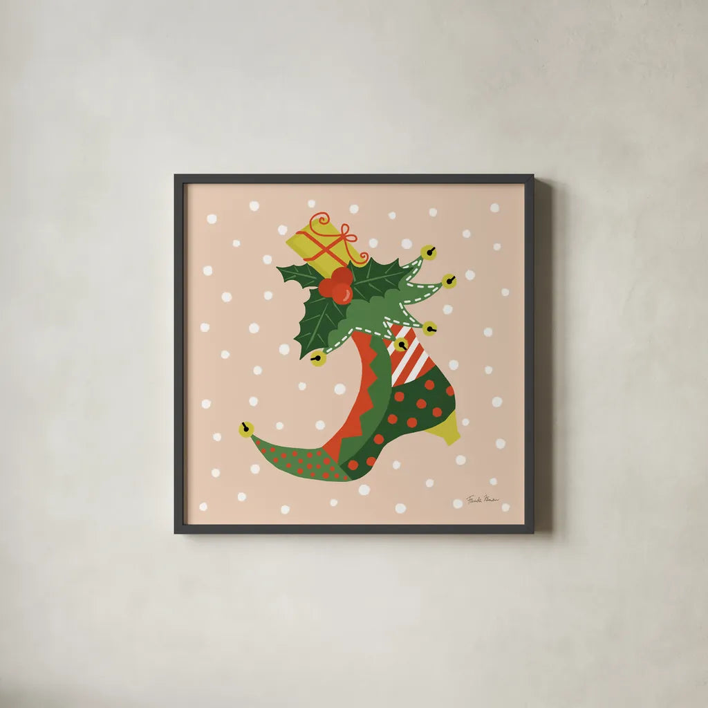 The Night Before Christmas III Bright by Farida Zaman. Shown in a sleek black glass frame for a contemporary gallery look. Available as an archival giclee rolled canvas, fine art paper, or poster print. SKU 76183a.