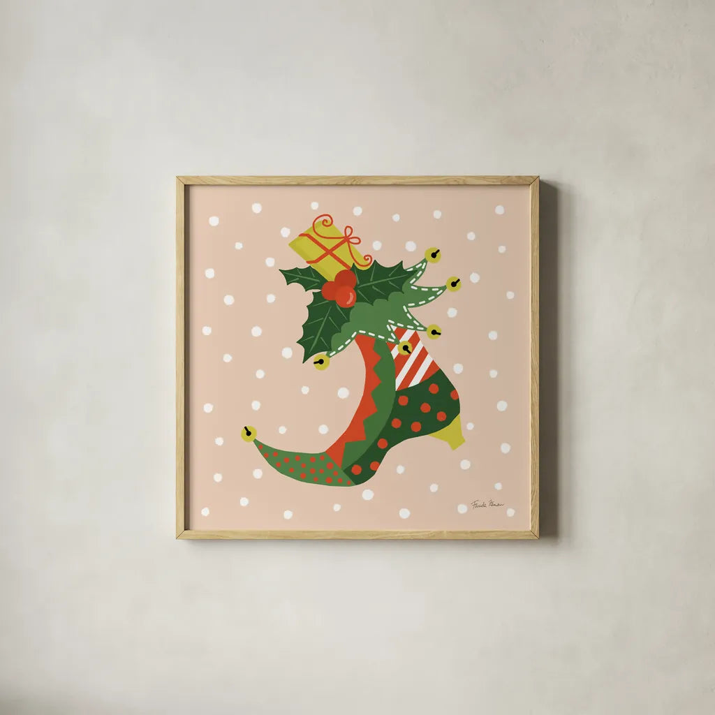 The Night Before Christmas III Bright by Farida Zaman. Shown in a natural wood glass frame for a timeless modern aesthetic. Available as an archival giclee rolled canvas, fine art paper, or poster print. SKU 76183a.