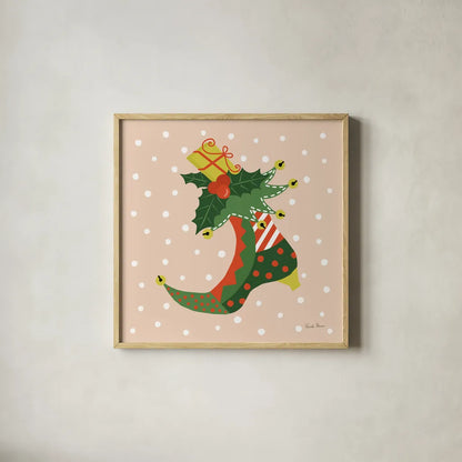 The Night Before Christmas III Bright by Farida Zaman. Shown in a natural wood glass frame for a timeless modern aesthetic. Available as an archival giclee rolled canvas, fine art paper, or poster print. SKU 76183a.