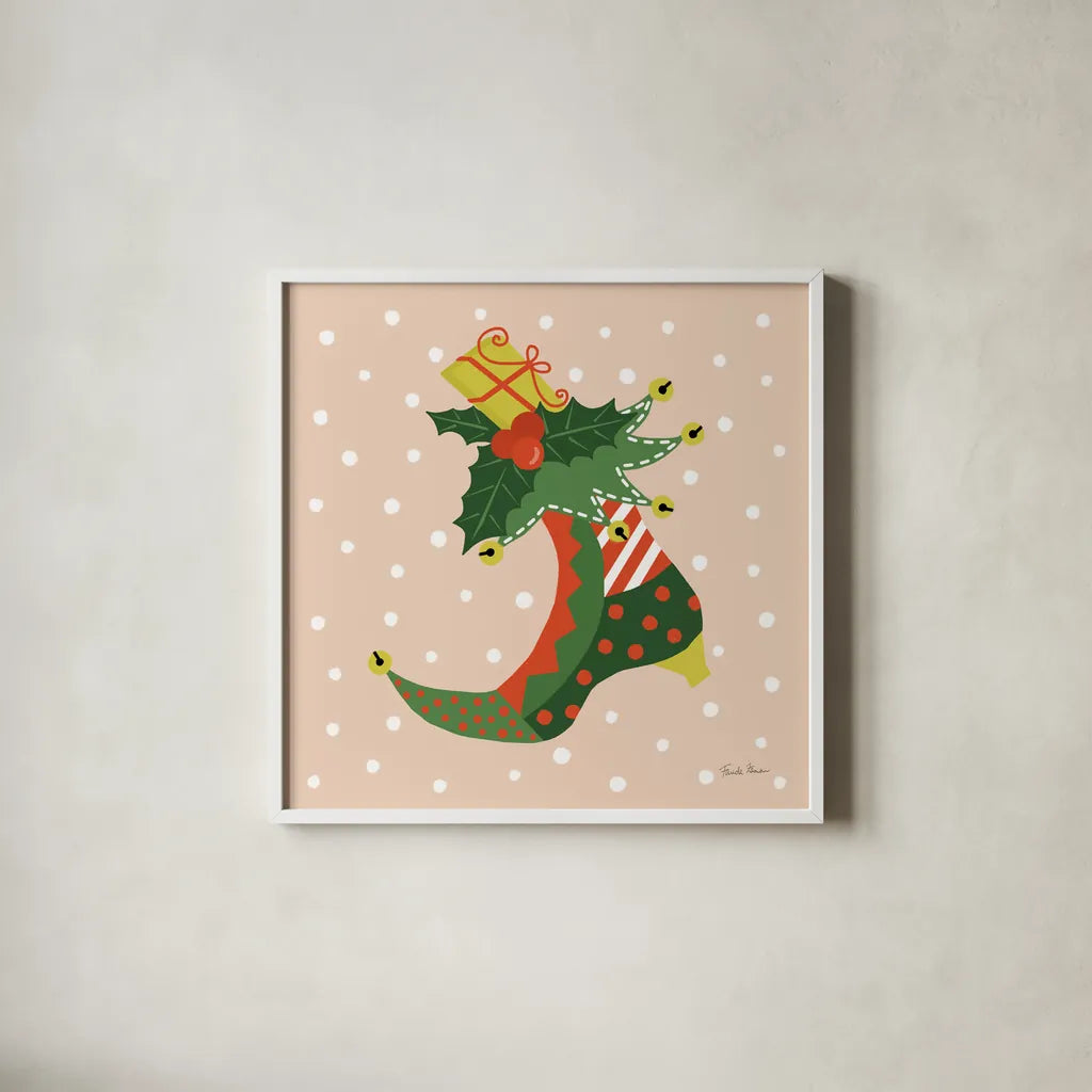 The Night Before Christmas III Bright by Farida Zaman. Shown in a crisp white glass frame for a clean and minimalist style. Available as an archival giclee rolled canvas, fine art paper, or poster print. SKU 76183a.